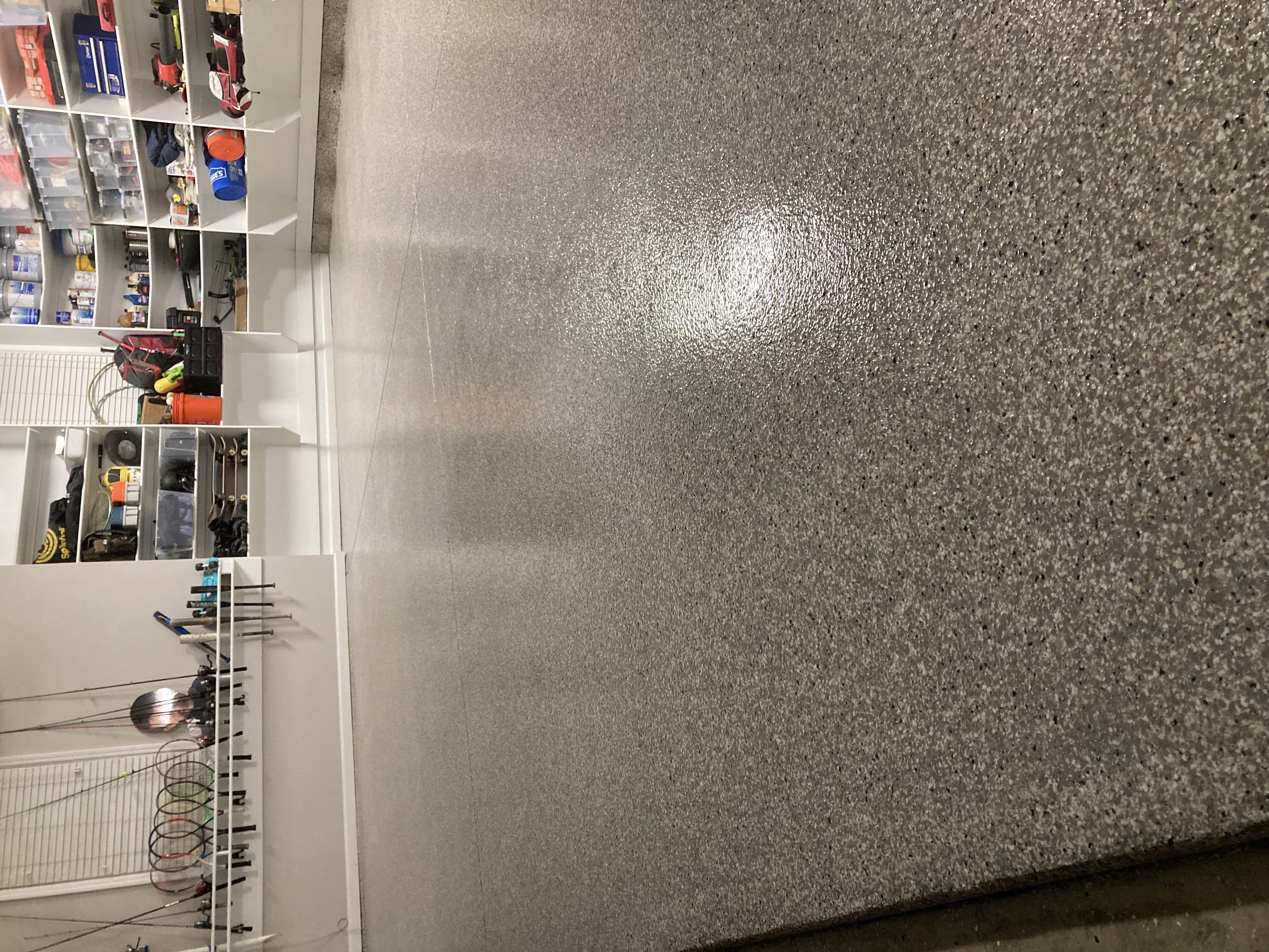 Epoxy floor garage light grey flake residential large