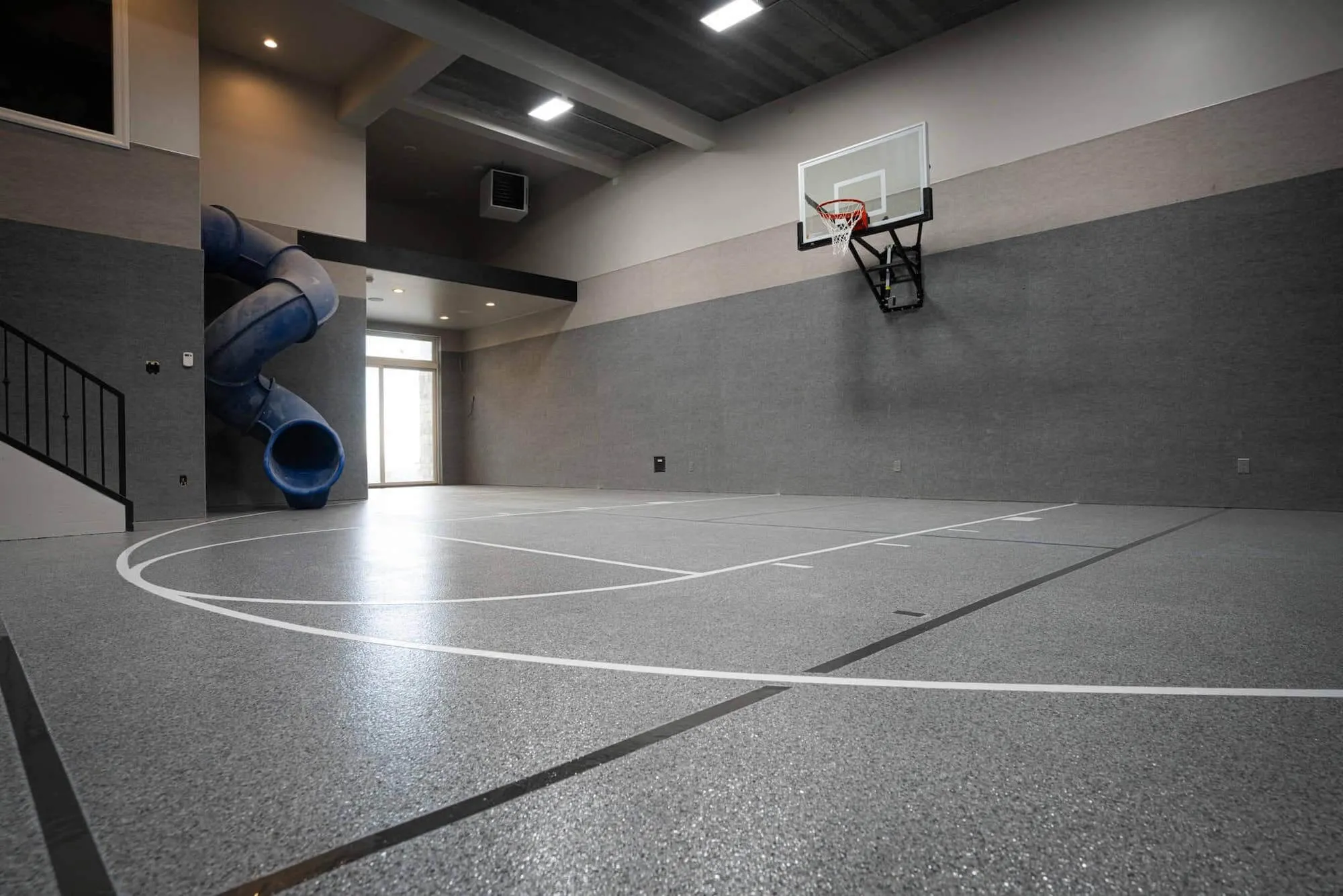 Indoor basketball court residential home epoxy grey court