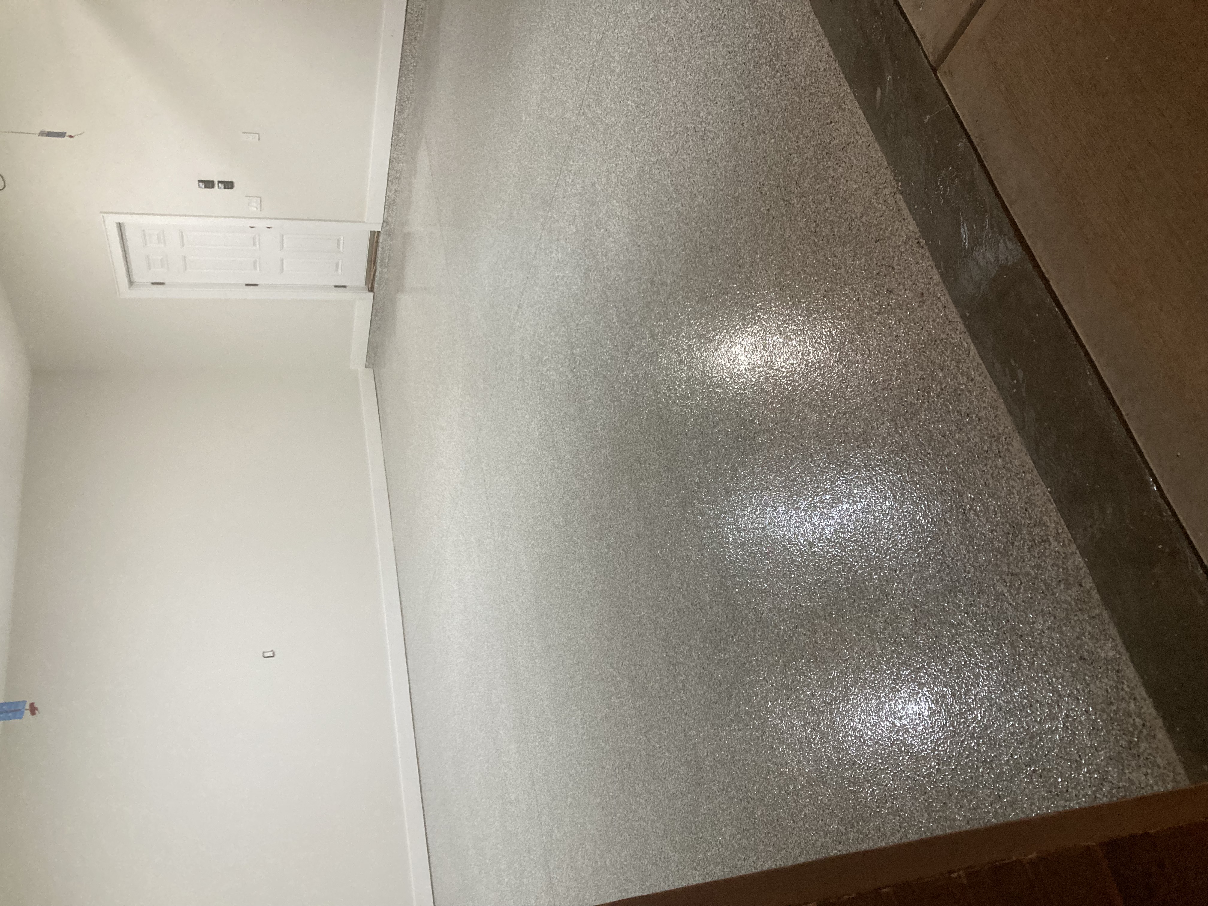 Epoxy floor dark charcoal flake residential garage workshop