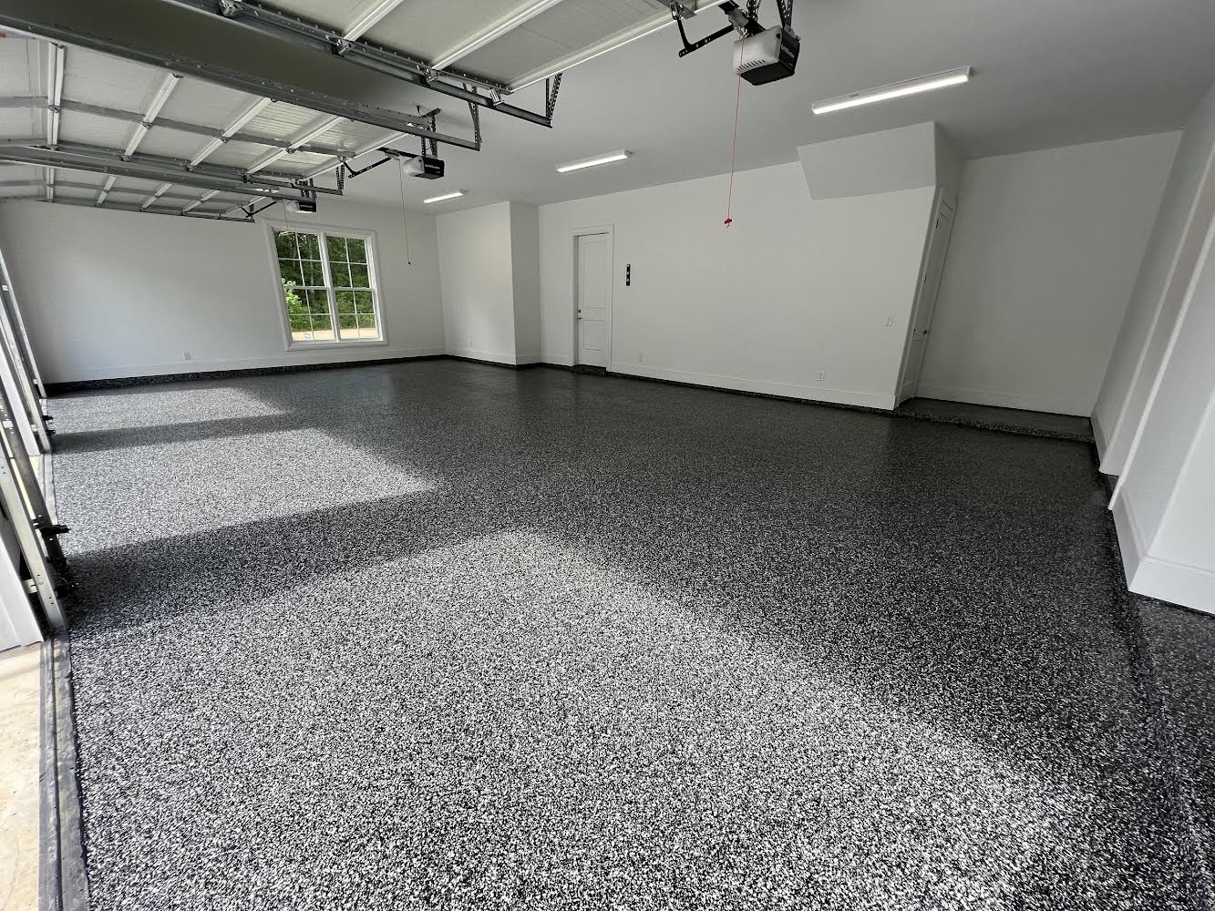 Epoxy garage floor grey flake residential two car garage Tennessee