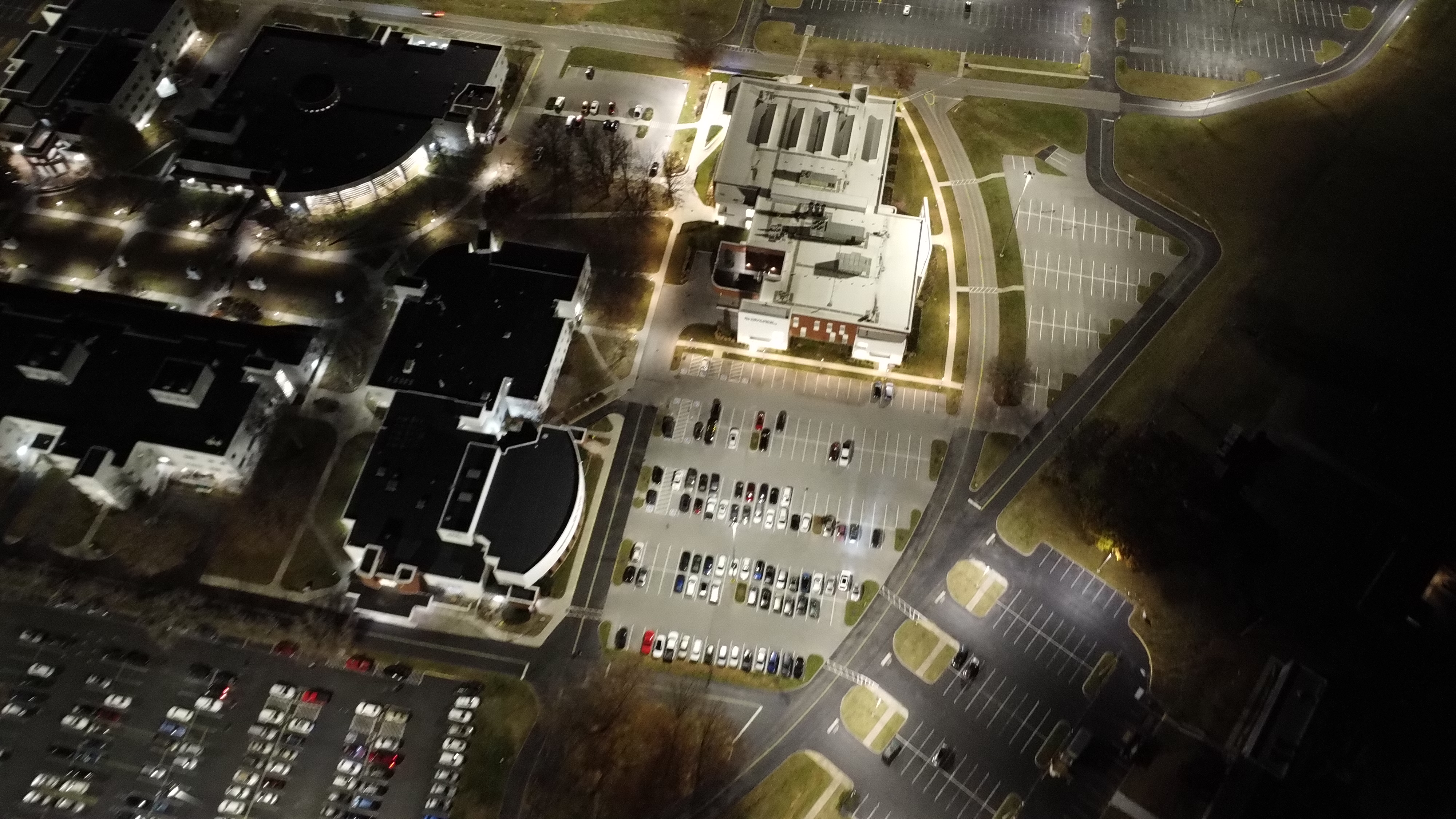 Campus roadway marking night aerial Tennessee