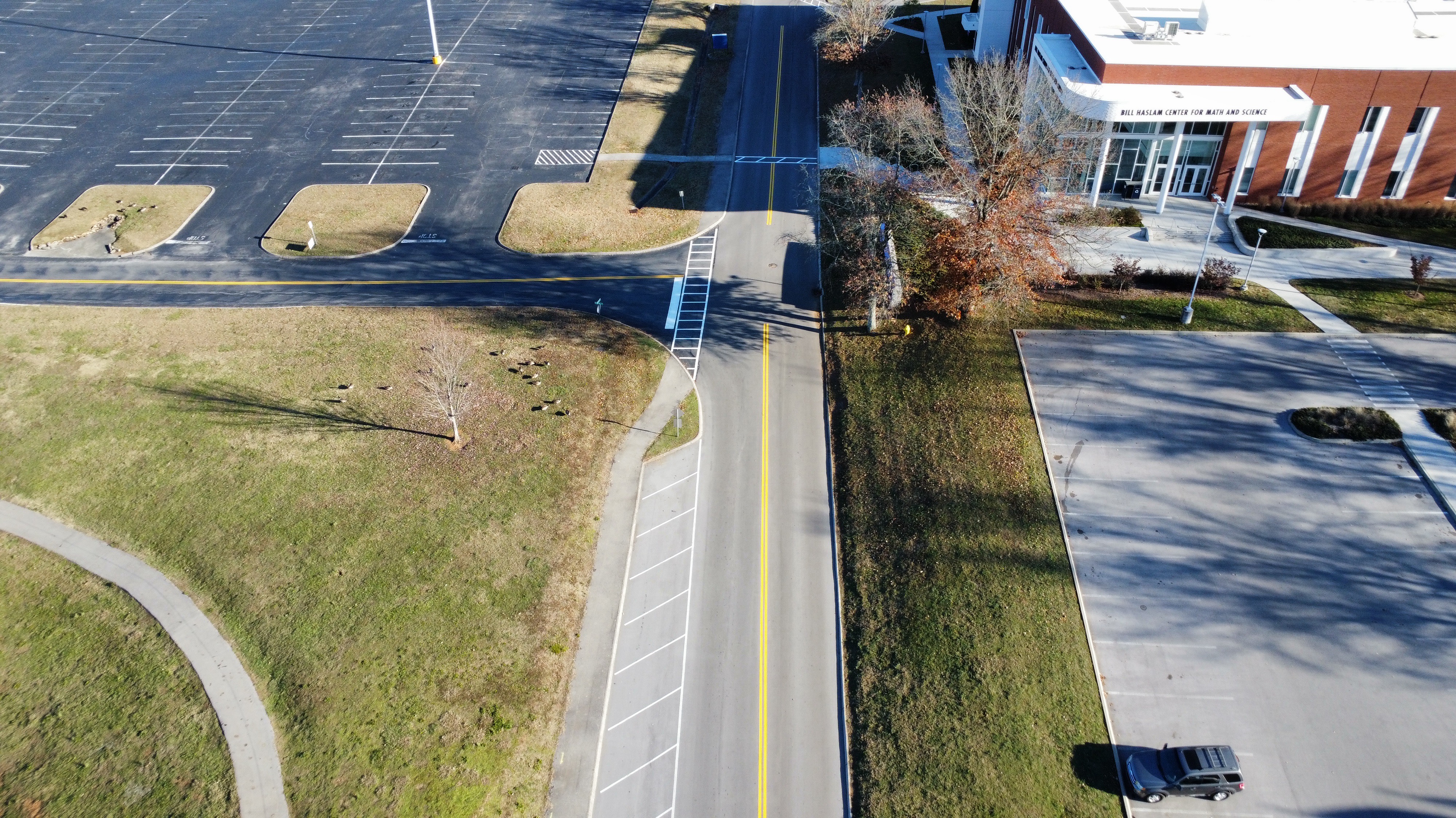 Pellissippi State crosswalk and road marking aerial Knoxville TN