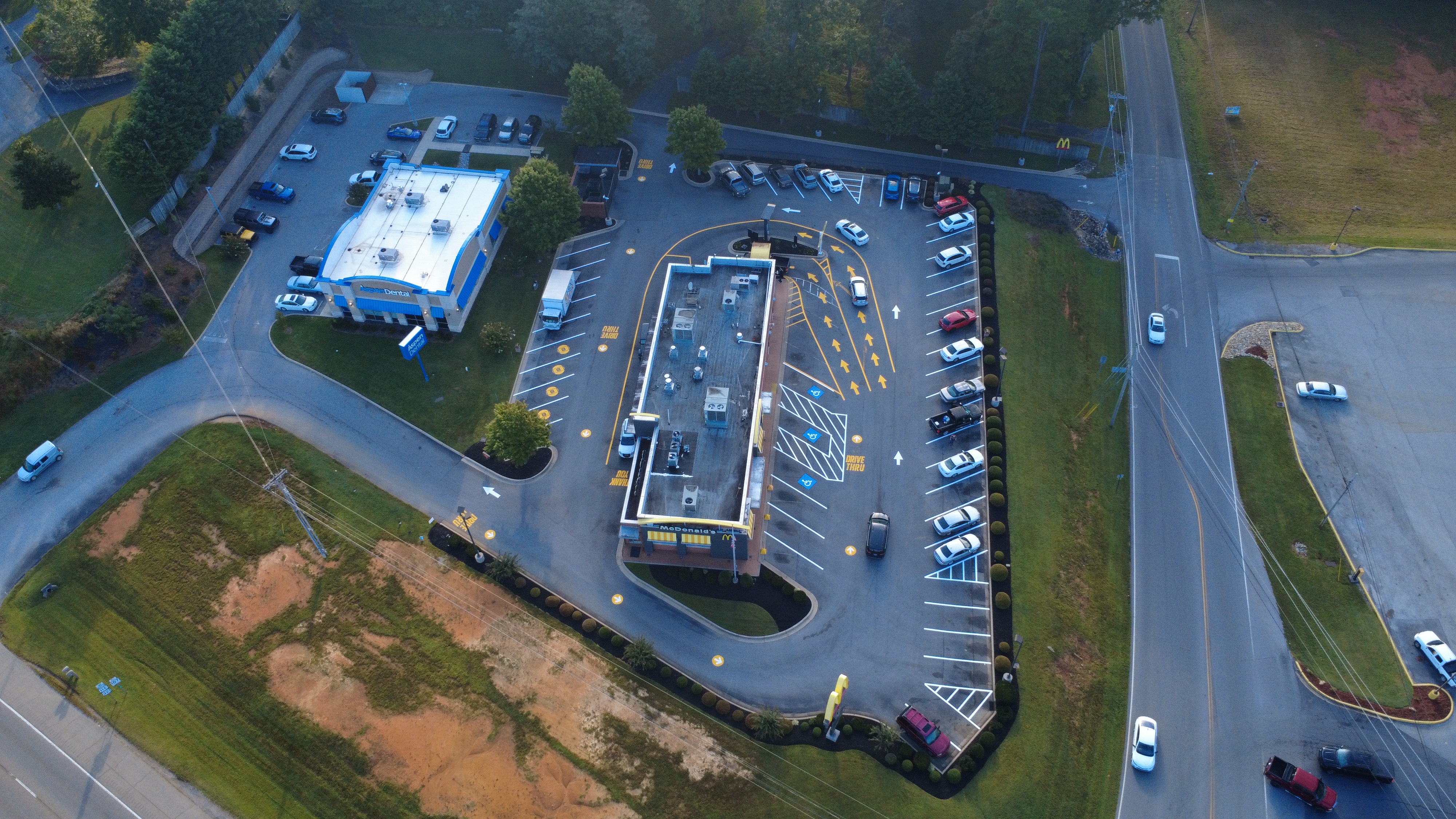 McDonald's parking lot complete restripe aerial daytime